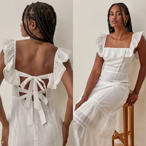 REFORMATION 'Tide' Ivory Cotton Maxi Dress US 12 NWT - Picture 1 of 14